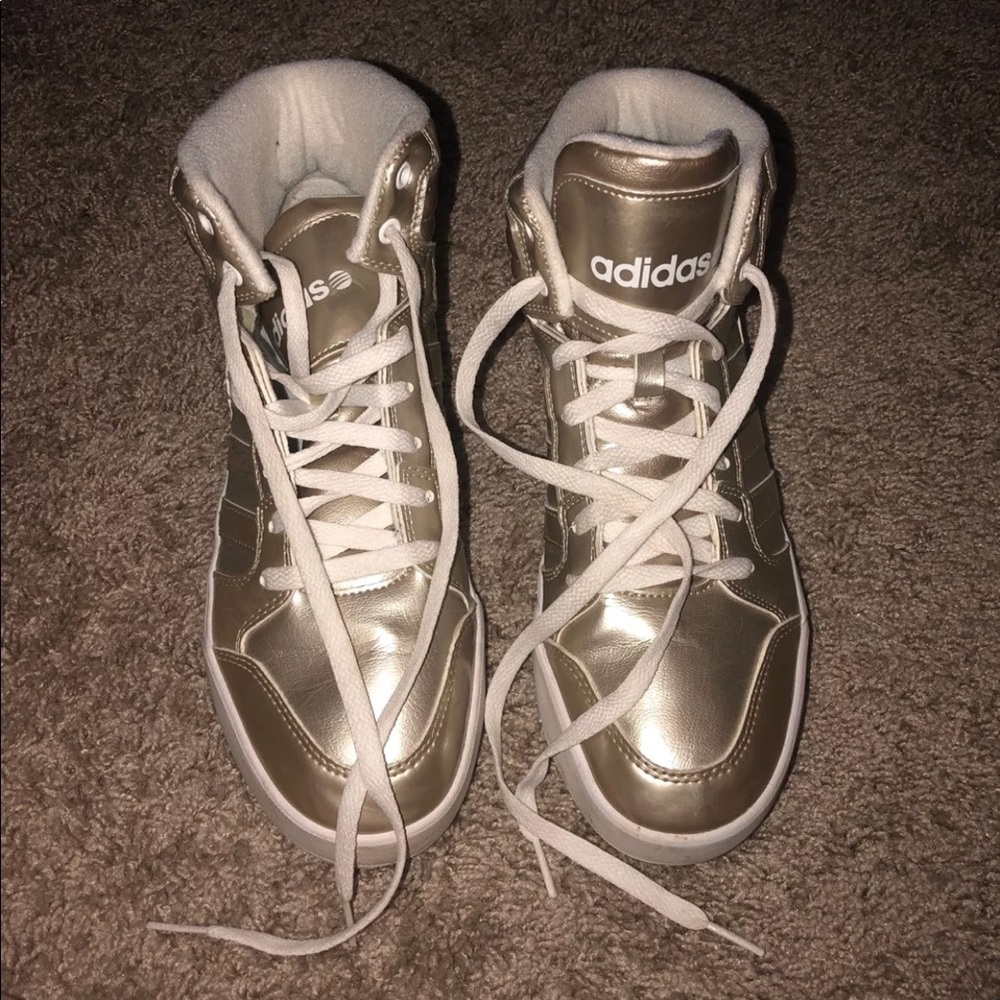 GOLD ADIDAS HIGH TOPS